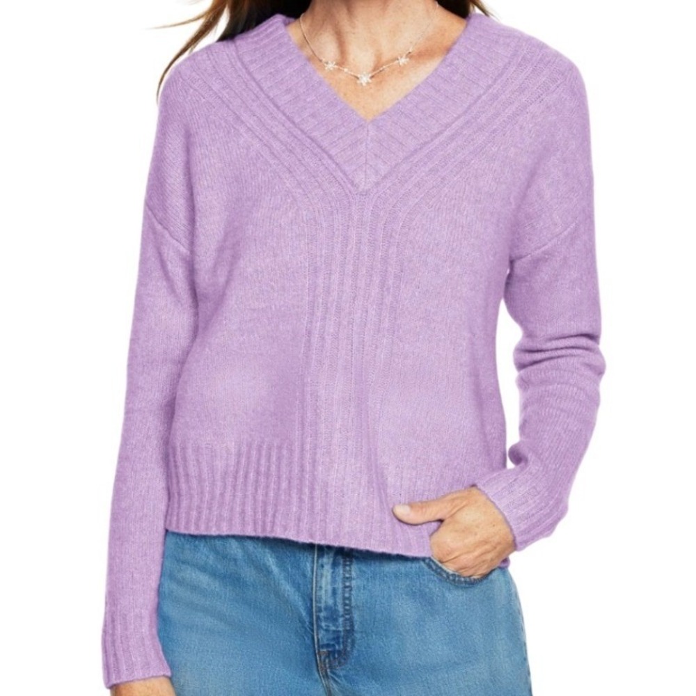 Talbots NWT‎ Women's Wool Lavender V Neck Ribbed Knit Pullover Sweater Size M
